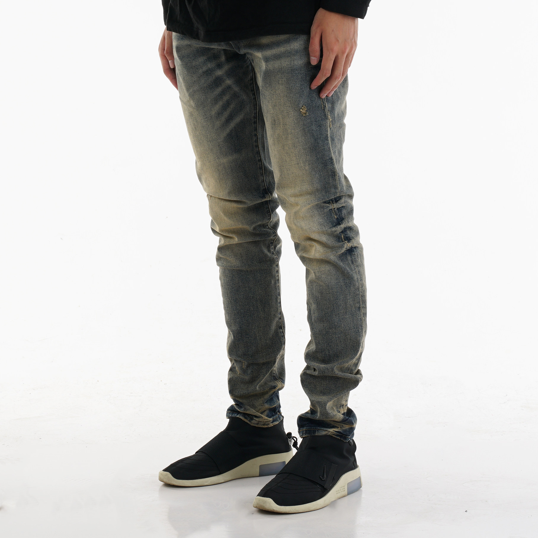 黑土蓝色身高街修身泥浆黄泥浆潮牌水洗风水amiri牛仔裤