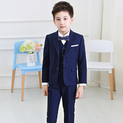 儿童西服套装男童走秀小主持人钢琴演出服花童礼服深蓝色正装洋装