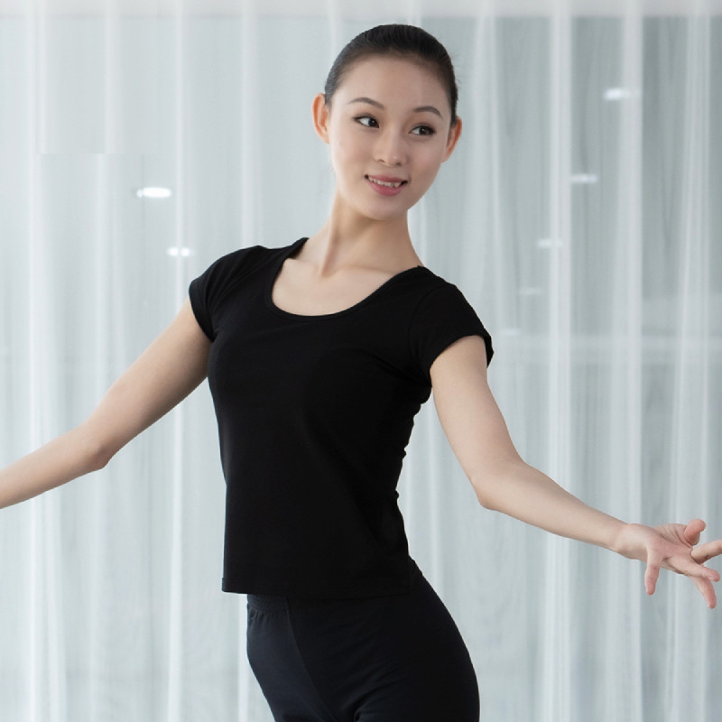 舞蹈上衣领女短袖黑色成人舞服形体舞衣基训现代舞服装