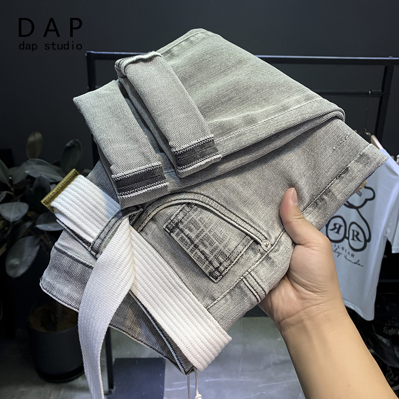 牛仔裤男2022年新款潮牌夏季薄款九分烟灰色痞帅ins韩版潮流裤子