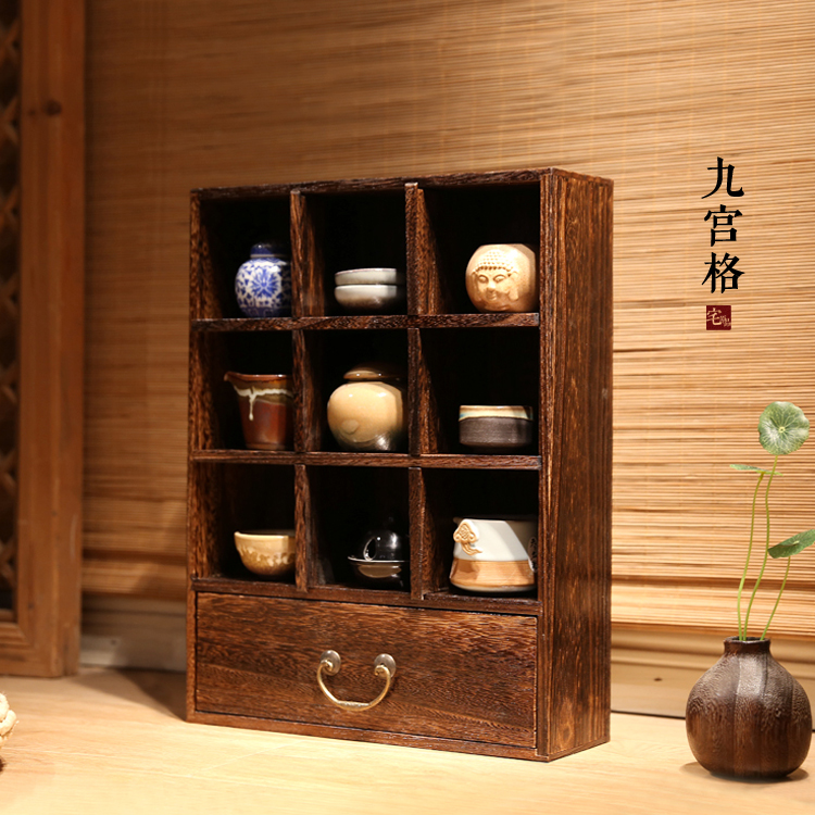 柜子实木日式做旧多宝格置物架子收纳仿古创意格子多宝格