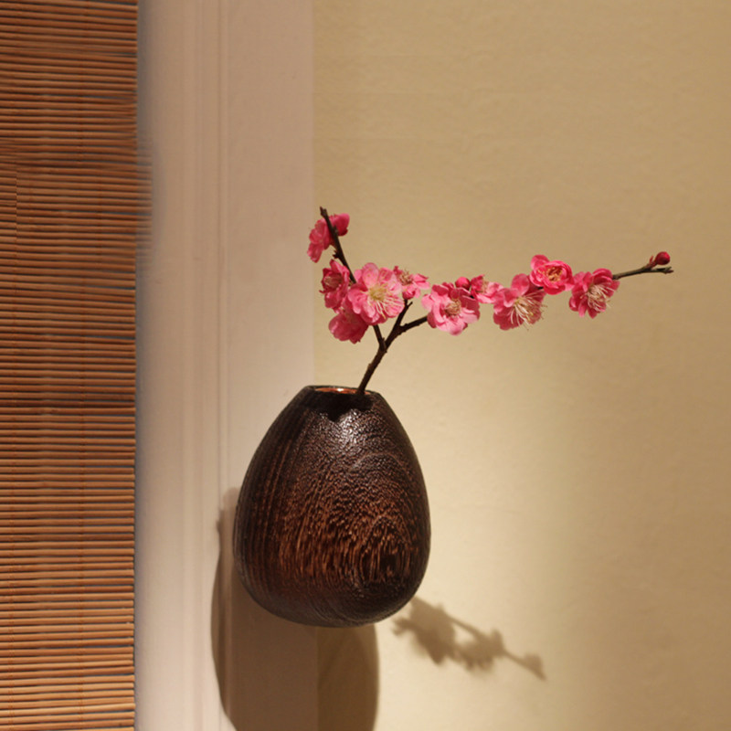 花瓶实木日式烧桐花插摆件创意台面小花多款花瓶