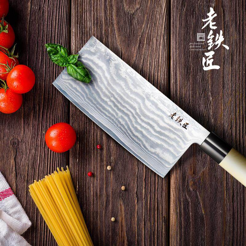 老铁匠大马士革中式菜刀切片切肉刀家用厨房厨师主厨菜刀