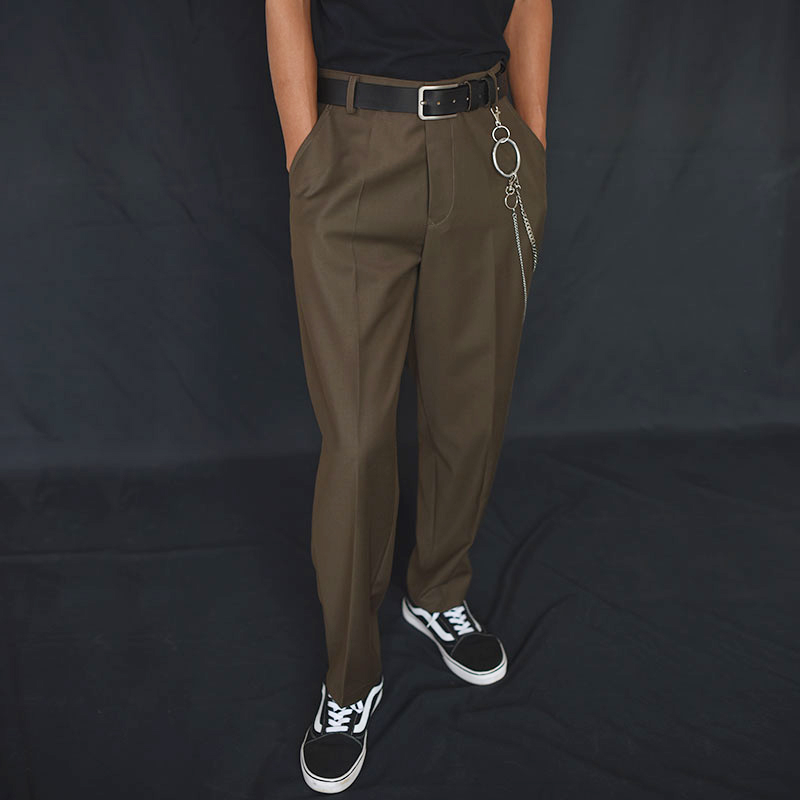 网红垂咖色裤子男痞帅宽松西装裤设计感潮坠感阔腿裤直筒长裤古着