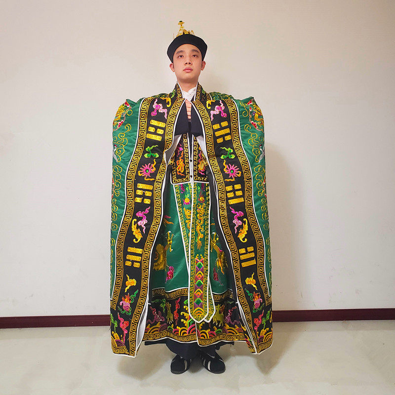法衣机绣金线刺绣绿色九龙高功绛衣绣品道袍汉服