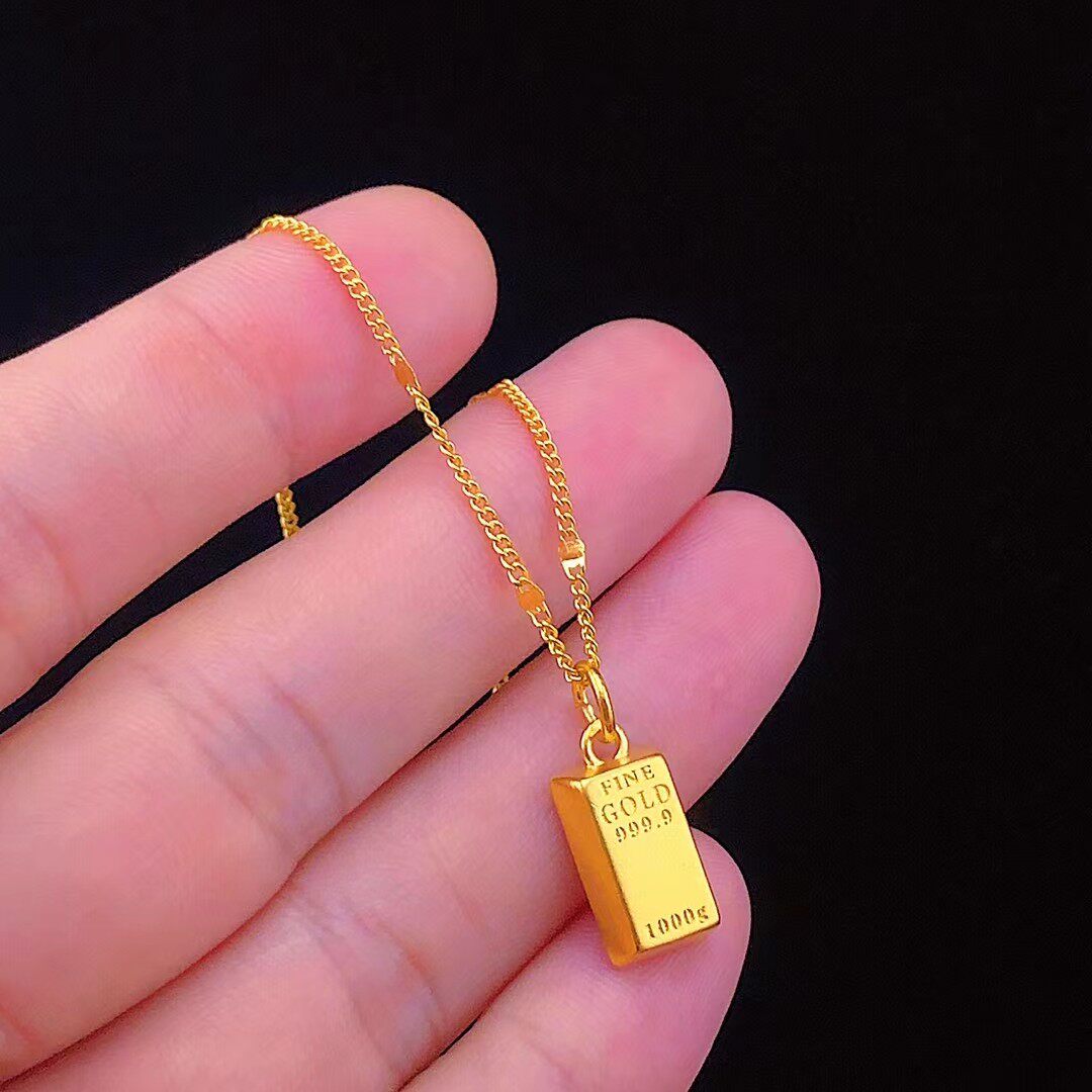 新款越南沙金小金金条项链流行热卖同款金砖项链