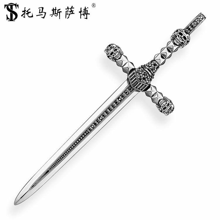 复古头骨骷髅宝剑吊坠挂坠托马斯萨博个性朋克蹦迪项坠