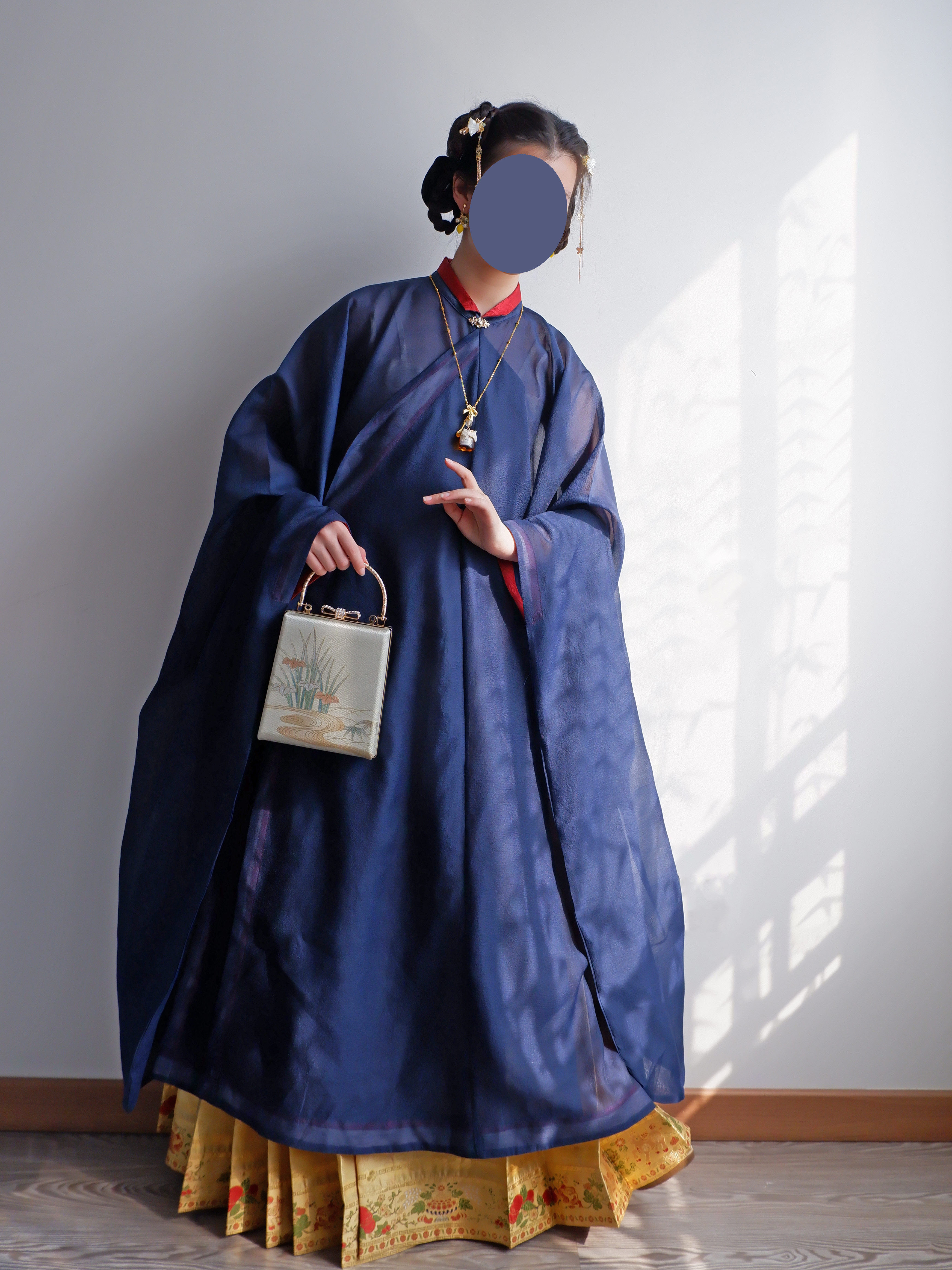 四时芳华孔府立领斜襟长衫明制汉服女暗花晚明汉服