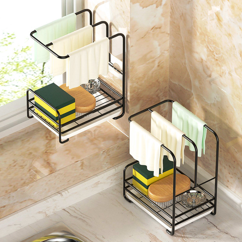 抹布沥水架厨房毛巾用品收纳置物架打孔壁挂式水槽厨房置物架