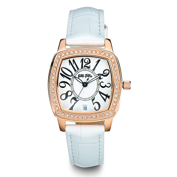 现货folli follie芙丽手表轻奢时尚真皮方形镶钻女表wf14b020s