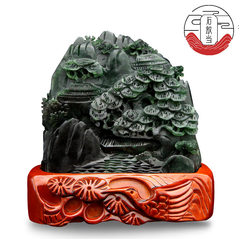 泰山石敢当天然墨玉手工雕刻中号山水客厅摆件摆件