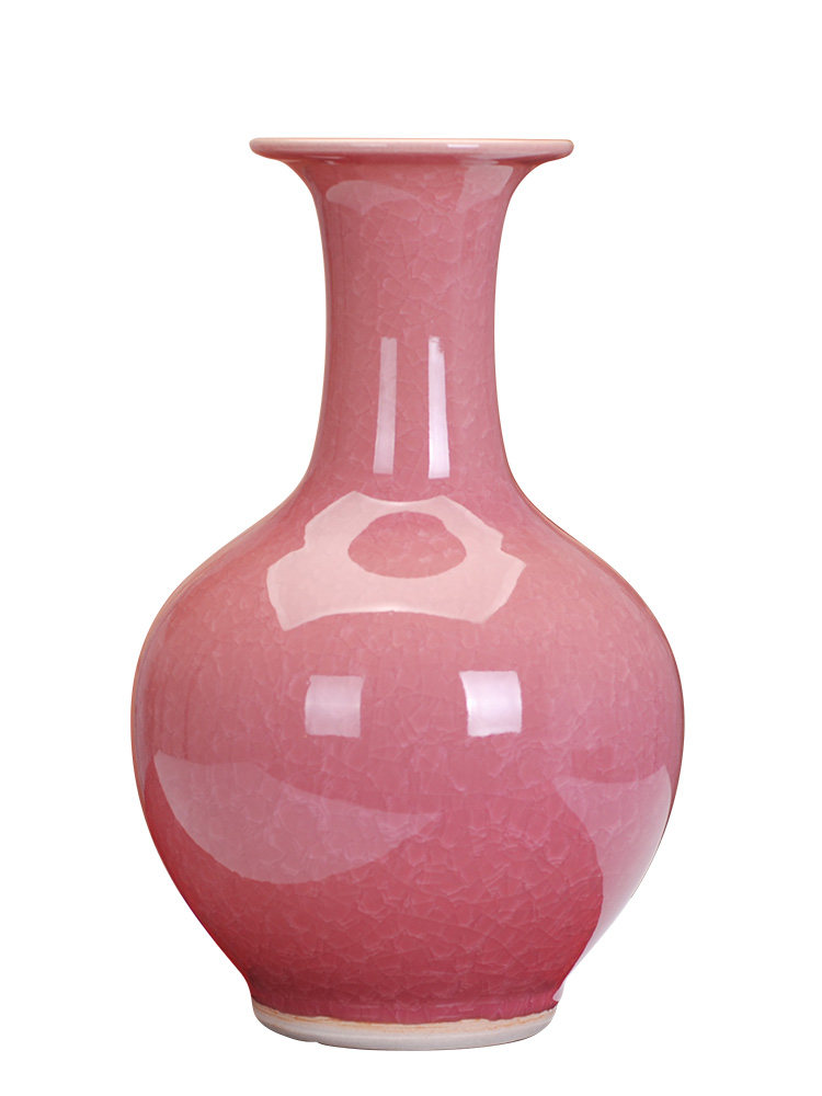 景德镇陶瓷器颜色仿古开片结晶粉红色花瓶现代家饰花瓶