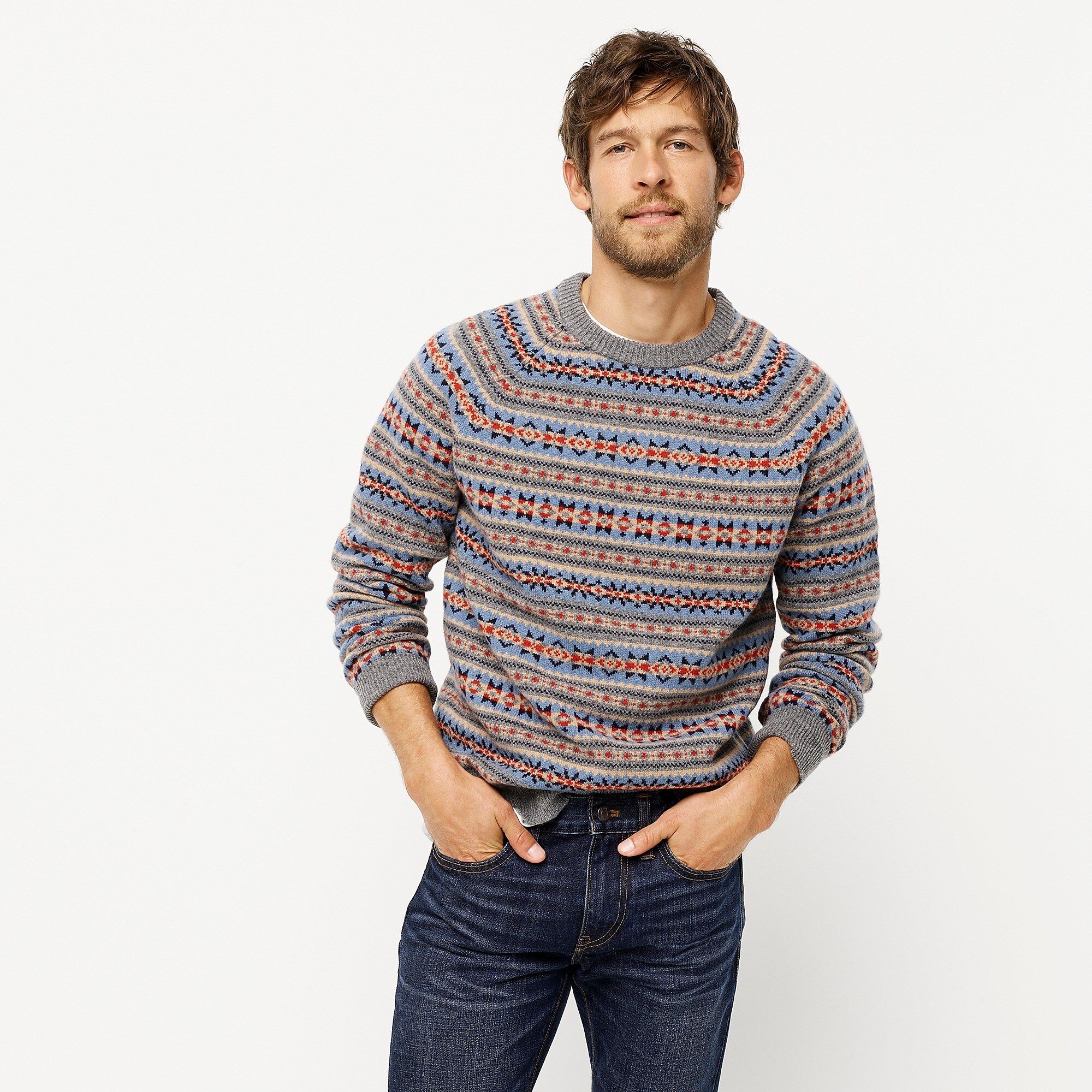 jcrew复古北欧民族风费尔fairisle纯山山羊毛衣针织衫