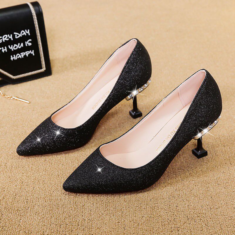 四季鞋子女士2020年新款中跟夏天高跟百搭女鞋细跟小跟瓢鞋春夏季