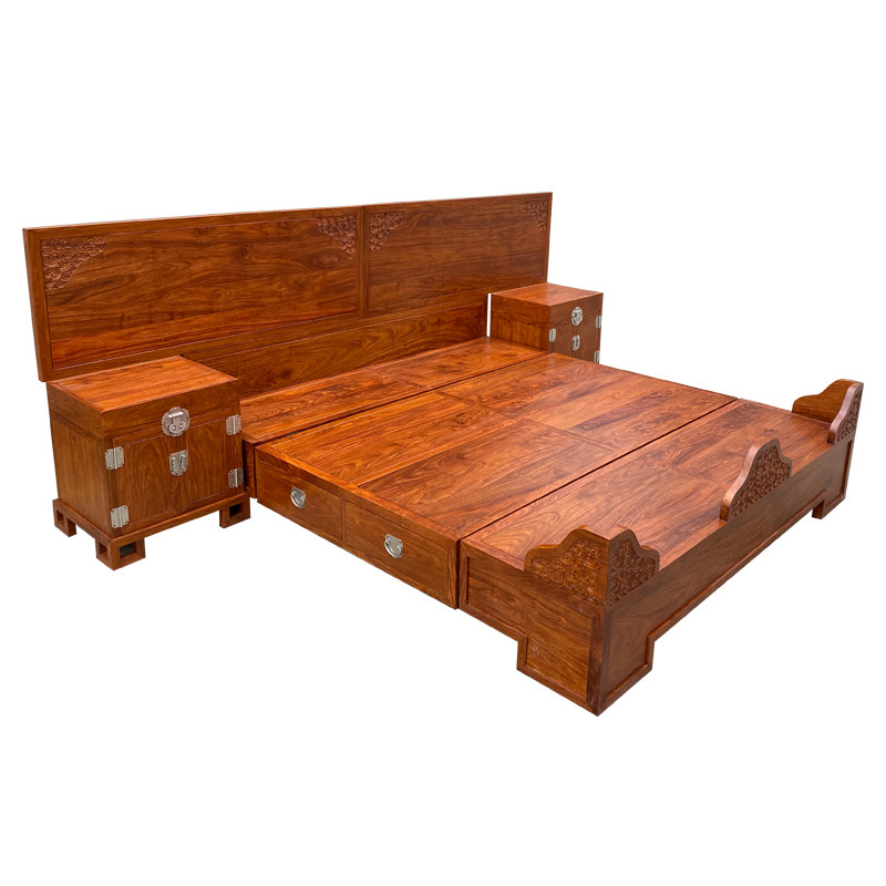 苏梨双人床 新中式实木床六尺1.8米 新中式家具 刺猬紫檀红木家具