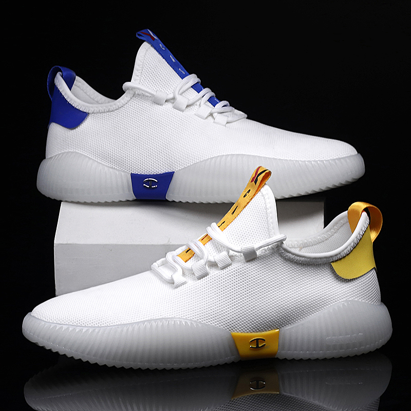 欧洲站夏季透气小白鞋牛筋底休闲运动网红果冻鞋飞织鞋子男网面鞋