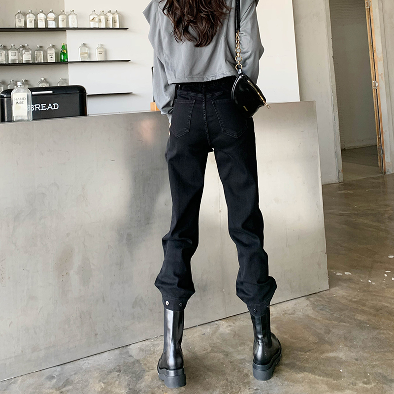 黑色工装牛仔裤女直筒宽松春秋2022年新款高腰显瘦束脚萝卜老爹裤