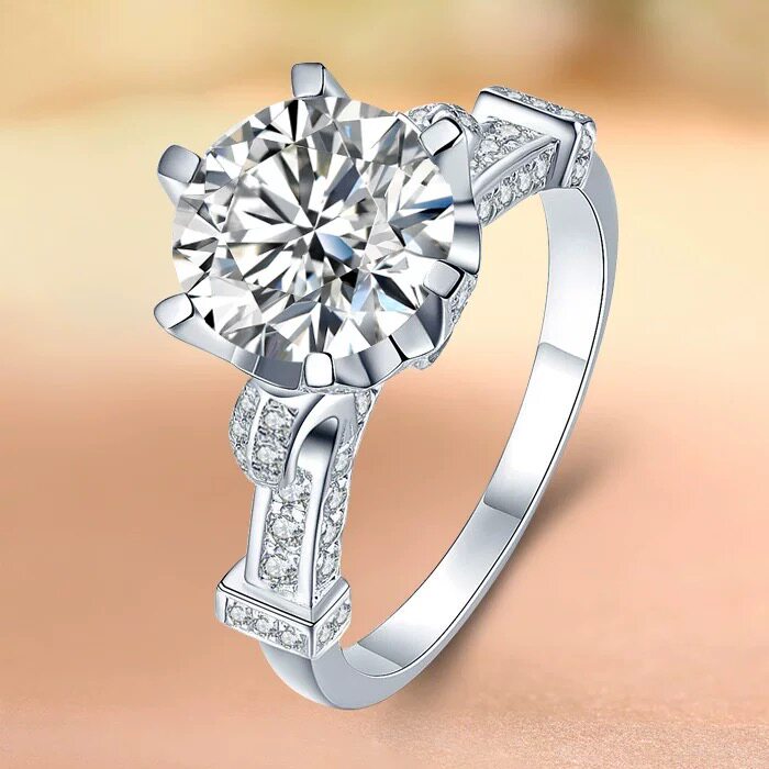 pt950铂金戒指3克拉超大莫桑钻石高拖经典皇冠手饰