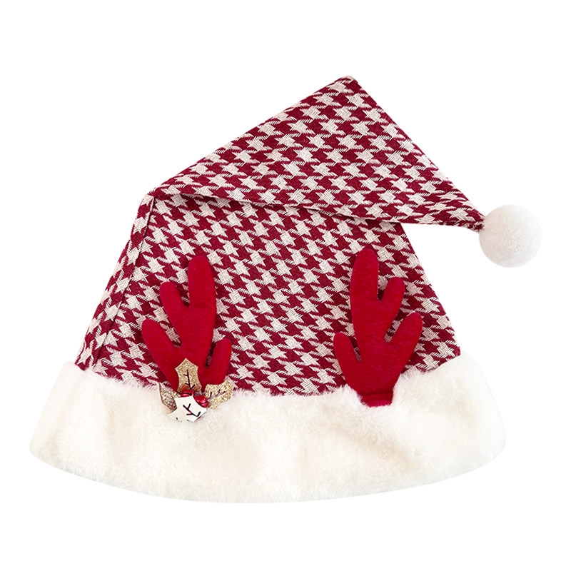 毛绒鹿角格纹圣诞帽头头饰红色小鹿圣诞节装饰发饰