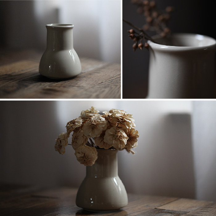 日式草木灰陶瓷花器中式式禅意小花花瓶简约水培花瓶
