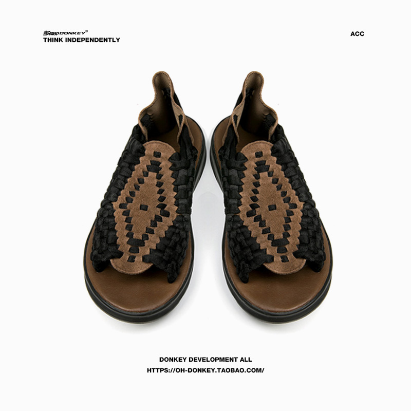 多嘴驴Doneky 夏季编织凉鞋男ins潮运动凉拖鞋洞洞鞋沙滩鞋外穿