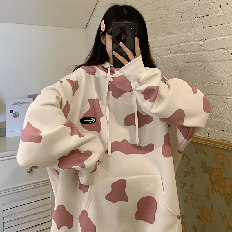 潮牌hiphop卫衣女秋冬宽松韩版ins慵懒风bf加绒加厚炸街盐系外套