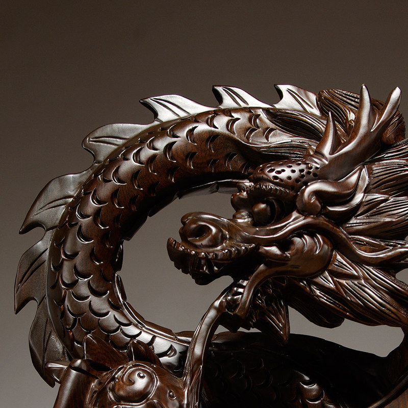 檀木雕龙摆件实木木质雕刻十二生肖家居装饰红木工艺品木雕