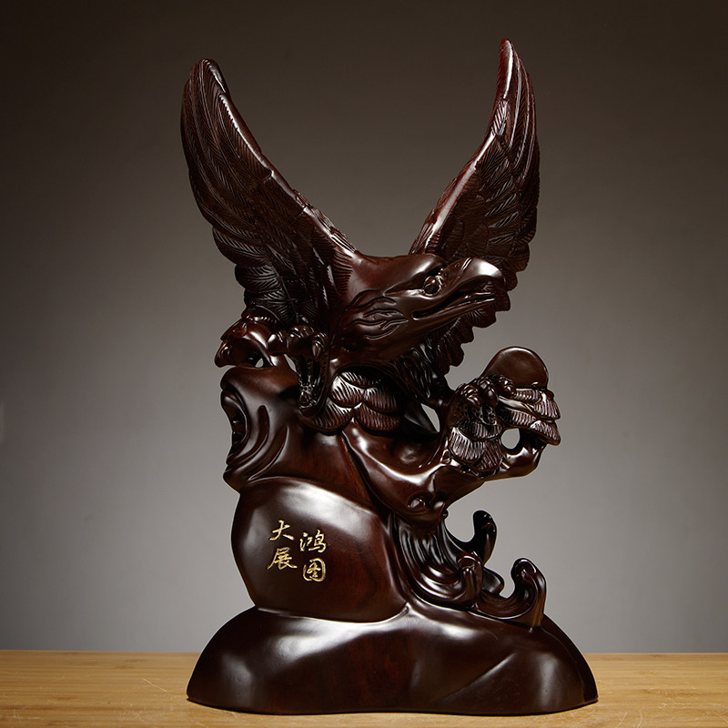 檀木老鹰雕刻摆件大展宏图工艺品家居客厅办公室装饰摆件