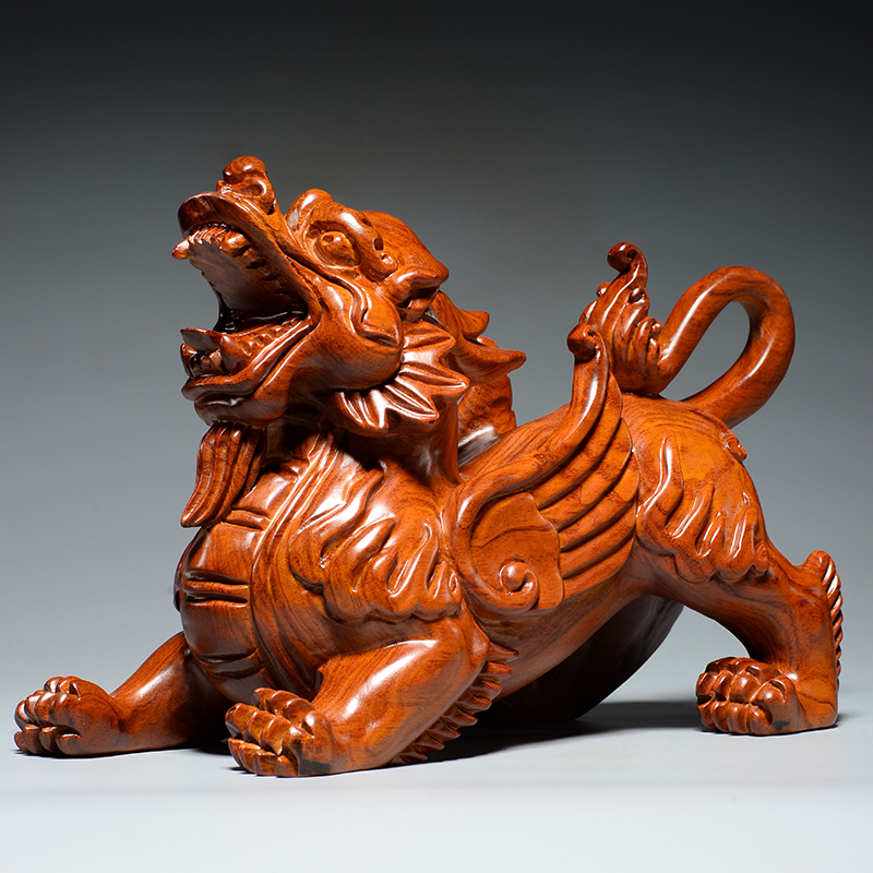 花梨木雕雕刻貔貅摆件一对大号家居客厅装饰木雕