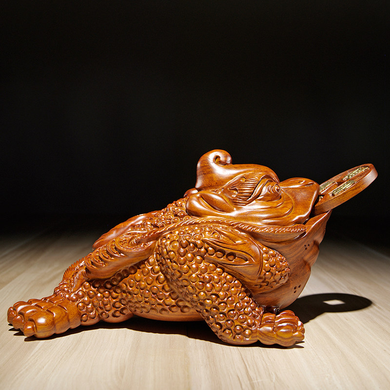 花梨木雕雕刻三足金蟾摆件红木家居客厅收银台木雕