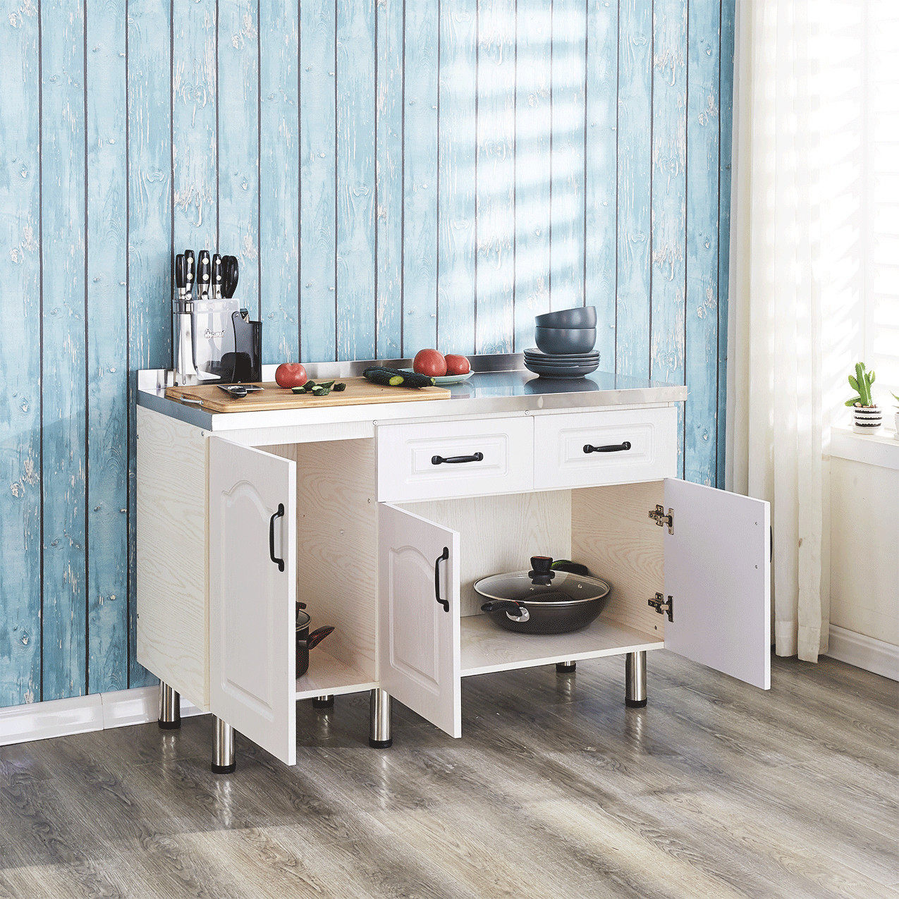 简易橱柜灶台柜水槽柜不锈钢台面储物柜子碗柜家用厨房组装经济型