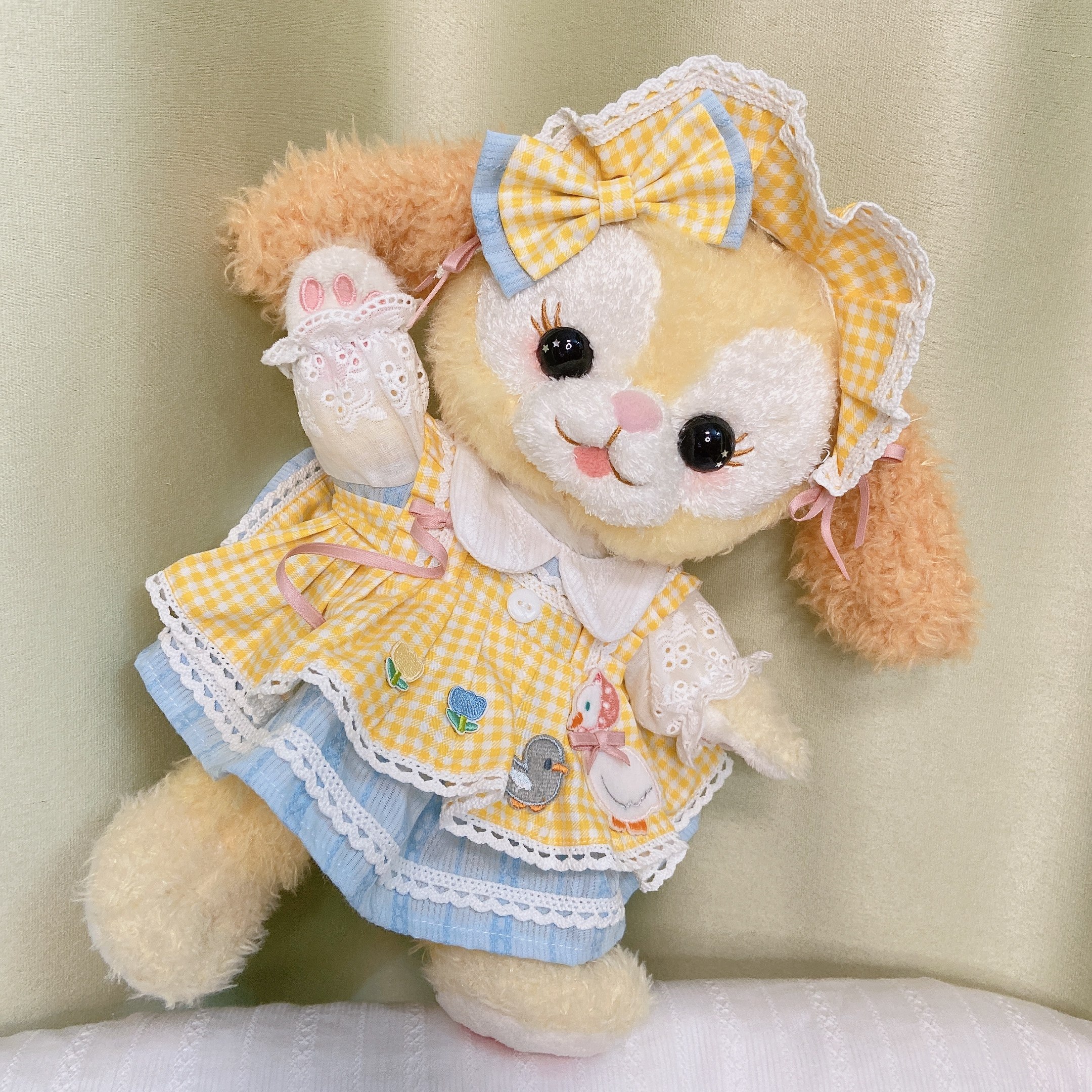 南风格子星黛露好朋友可琦安衣服cookieann手作娃衣黄格双层洋装