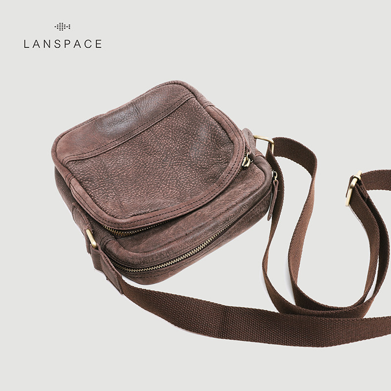 蓝皮斜挎包包小手机日系男包牛皮潮流时尚皮具真皮男士包袋