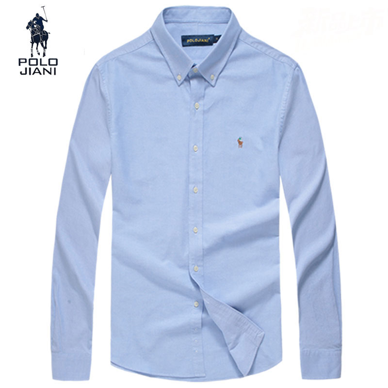 经典保罗长袖衬衫男士牛津纺polojian美国男装马球休闲纯色白衬衣