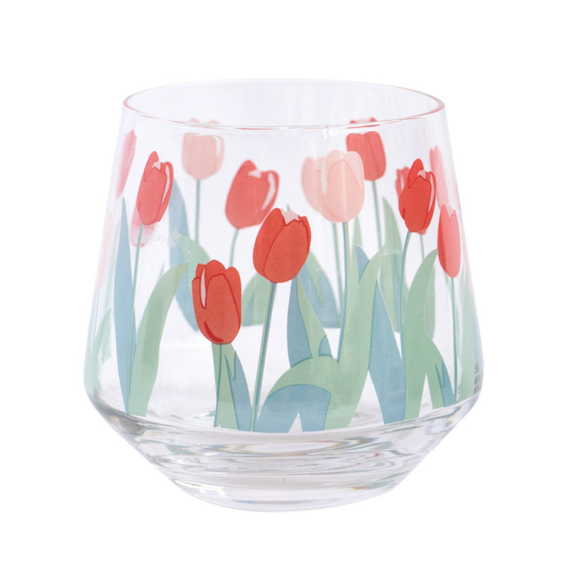 chicfun韩国同款ins复古手绘图案郁金香玻璃杯玻璃杯