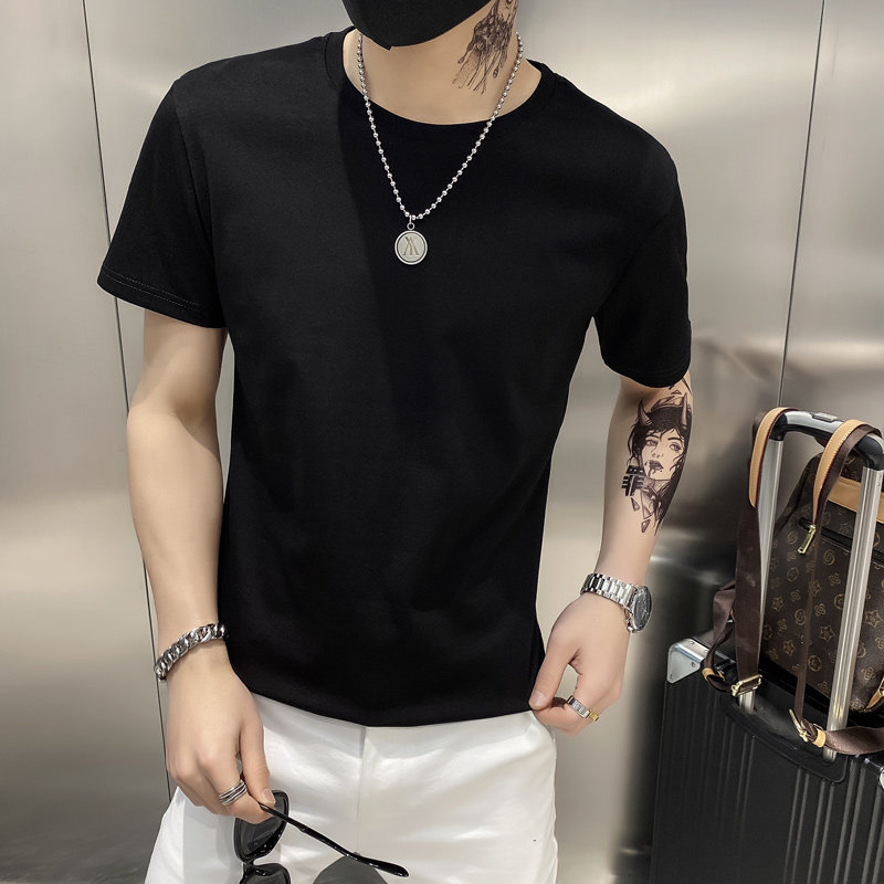 gxg纯色短袖男士t恤黑色纯棉半袖打底衫男潮2022夏季新款潮牌体恤