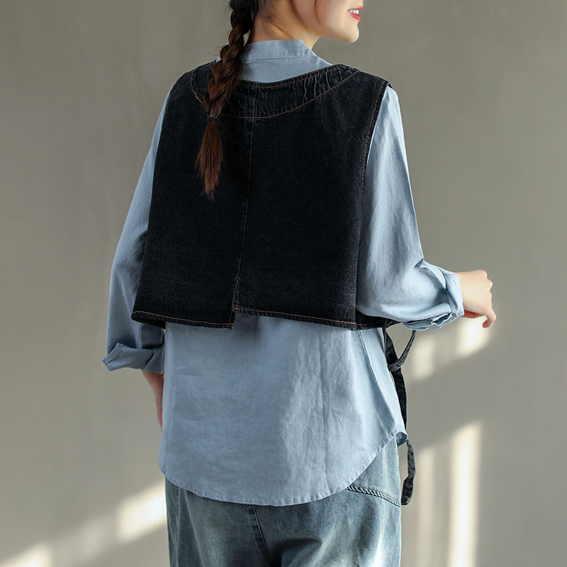 夹背马夹背洋气宽松新款马甲概念牛仔衬衫小众马夹