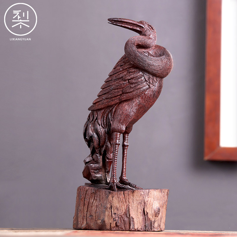 梨香院仙鹤摆件印度小叶紫檀木雕木雕工工艺品家用木雕