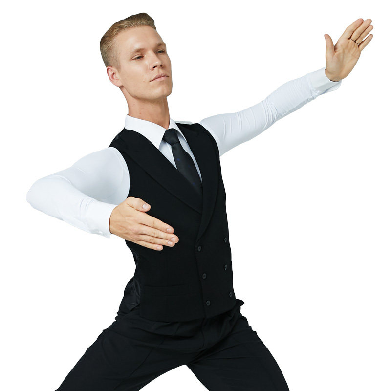 纳艺新品男式摩登舞马甲华尔兹探戈标准舞表演服男士枪领双排马甲