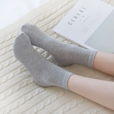 韩版5双装子女棉袜筒袜秋冬女士冬季糖果色女运动袜