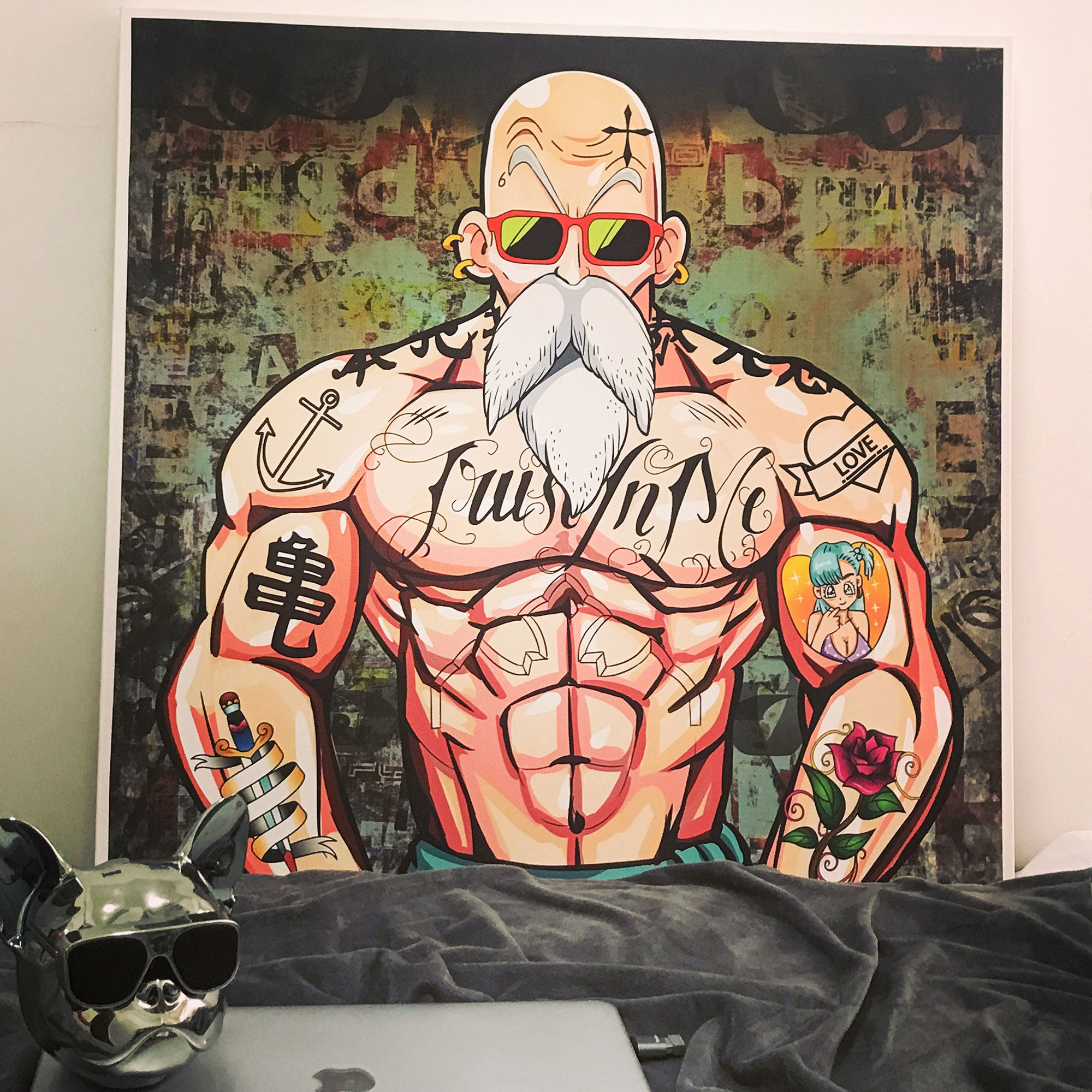 花臂仙人龙珠超挂画卧室潮牌supreme动漫装饰画直播油画