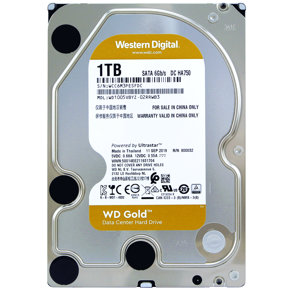 wd/西部数据金盘1tb sata6gb/s 7200转128m 企业硬盘(wd1005vbyz)