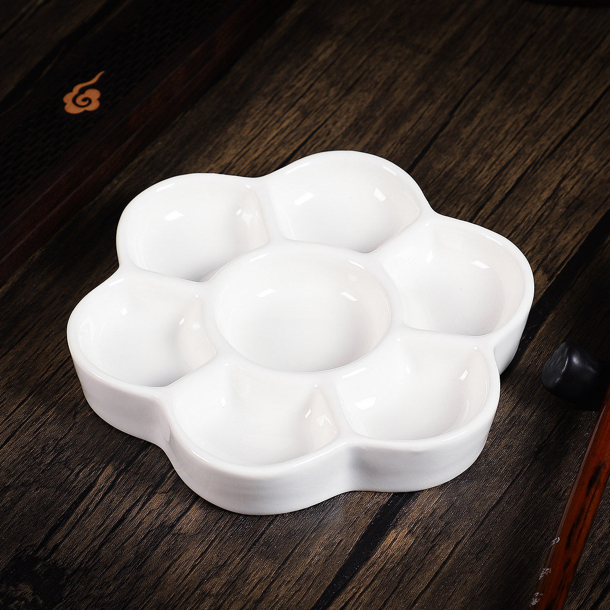 陶瓷调色盘儿童学生美术梅花形专业水粉水彩国画调色盒