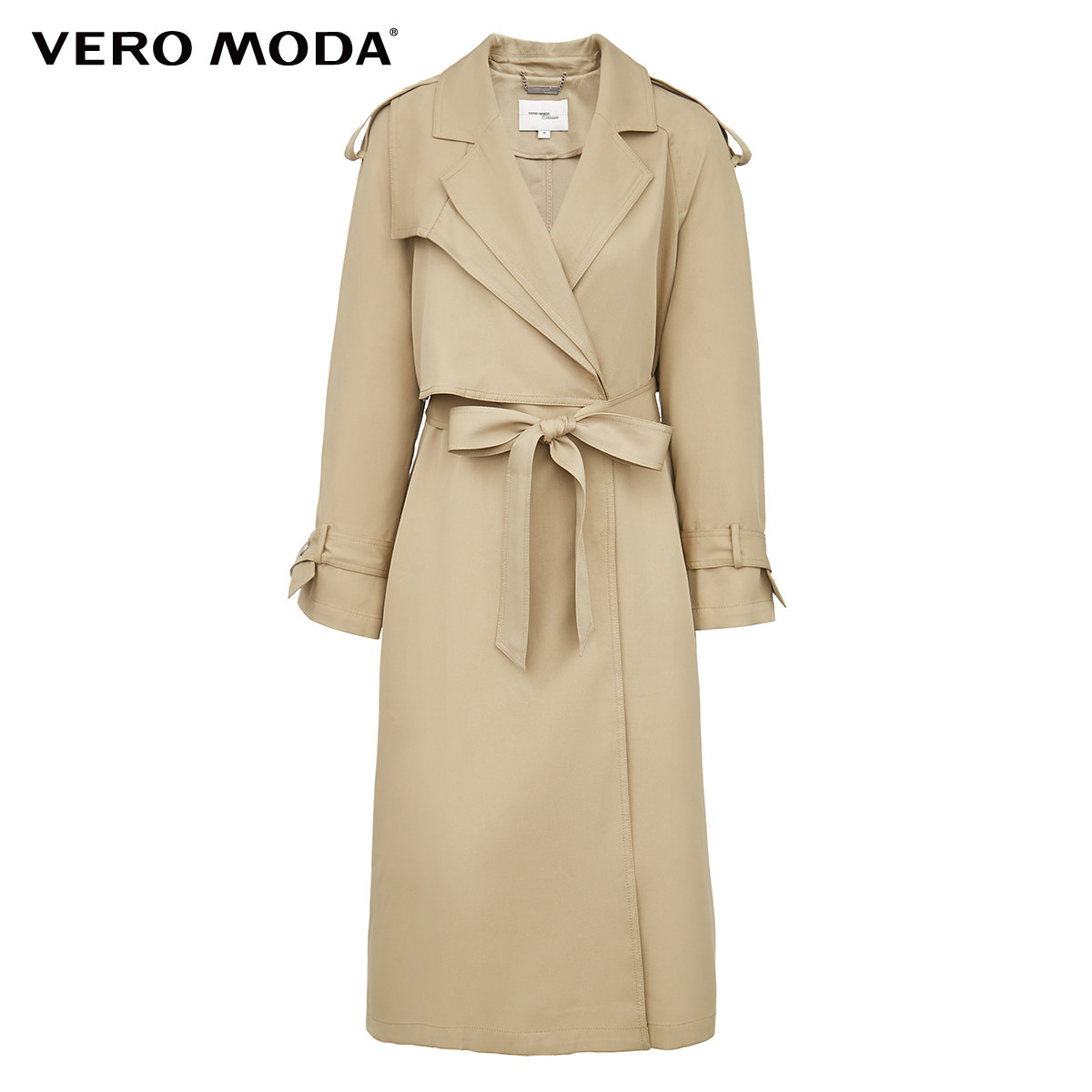 veromoda2021春夏新款翻领暗扣腰带装饰风衣外套风衣