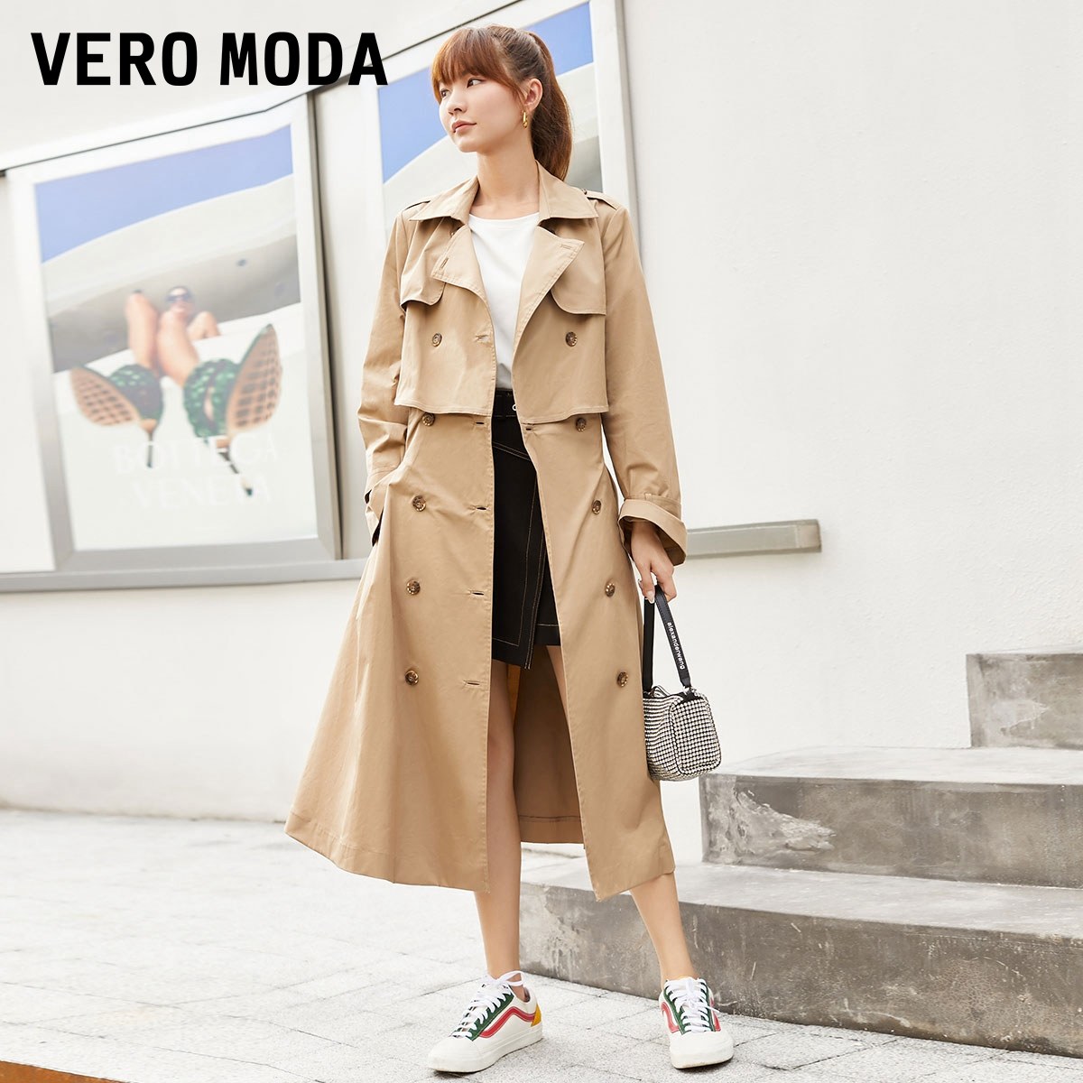 veromoda风衣2022春夏季新款双排翻领绑带外套风衣