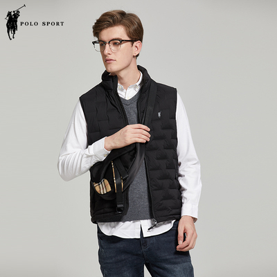 polosport羽绒马甲男年冬季时尚立领黑色白鸭绒鸭绒男士背心