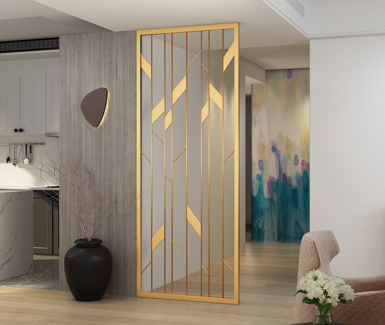 北欧隔断墙铁艺屏风网格入户隔断客厅玄关装饰现代轻奢简约镂空墙