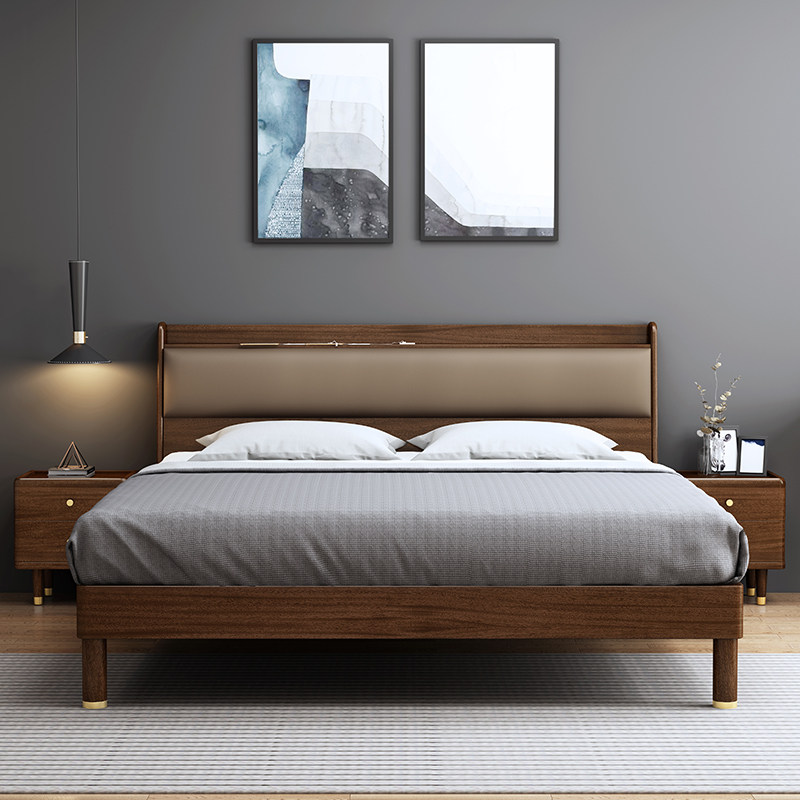 实木木床15米现代简约18米床主卧室北欧风格家具实木床