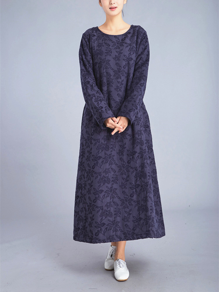 加厚秋冬连衣裙袍子女正品棉麻夹棉袄大码棉衣服大码文艺长袖棉袍