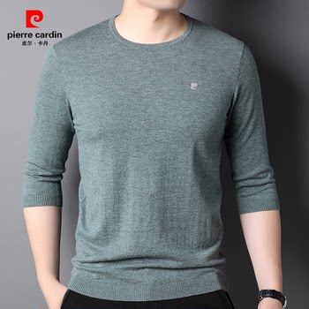 ເສື້ອຢືດ cashmere ແຂນຍາວຂອງຜູ້ຊາຍ Pierre Cardin ເສື້ອຢືດຊັ້ນສູງແບບສະບາຍໆ ສີແຂງ ຄໍບາງໆ ເສື້ອຢືດຮອບຄໍ